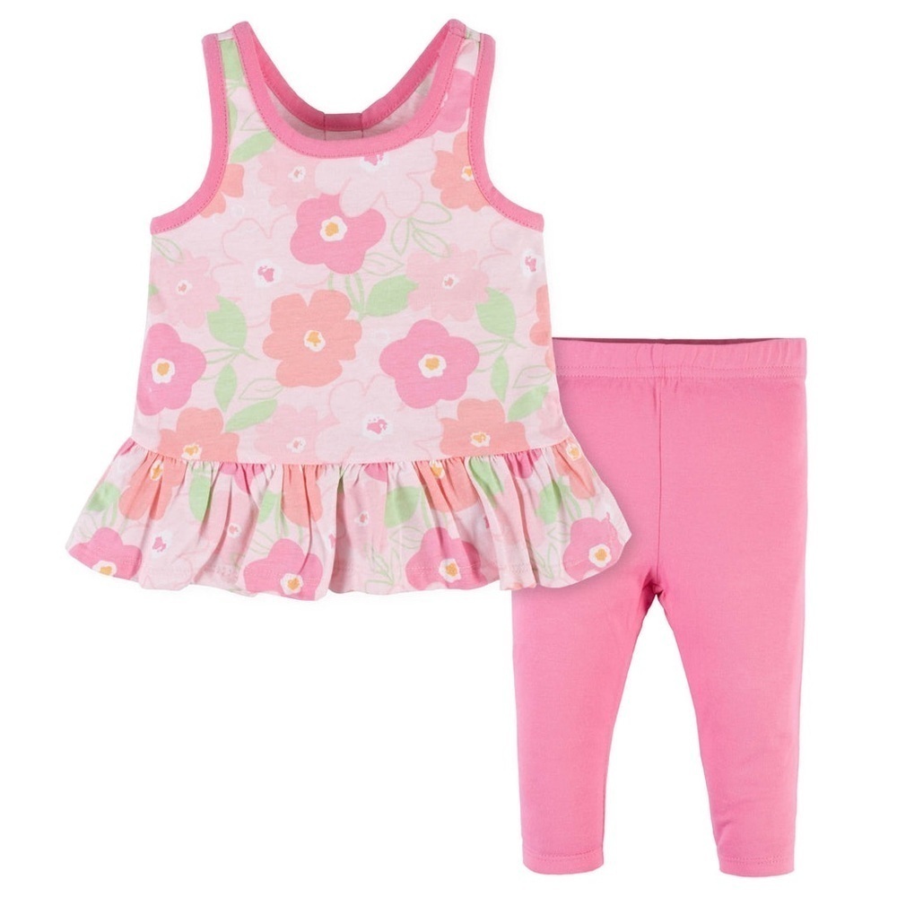 Gerber Baby Girl Floral Peplum Tank top and Leggings Set pink size 18 months